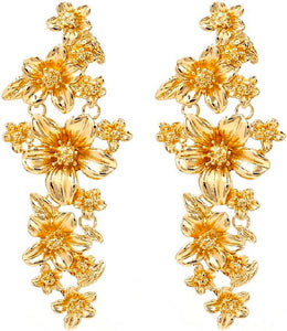 18K Gold Multi Flower Statement Earrings