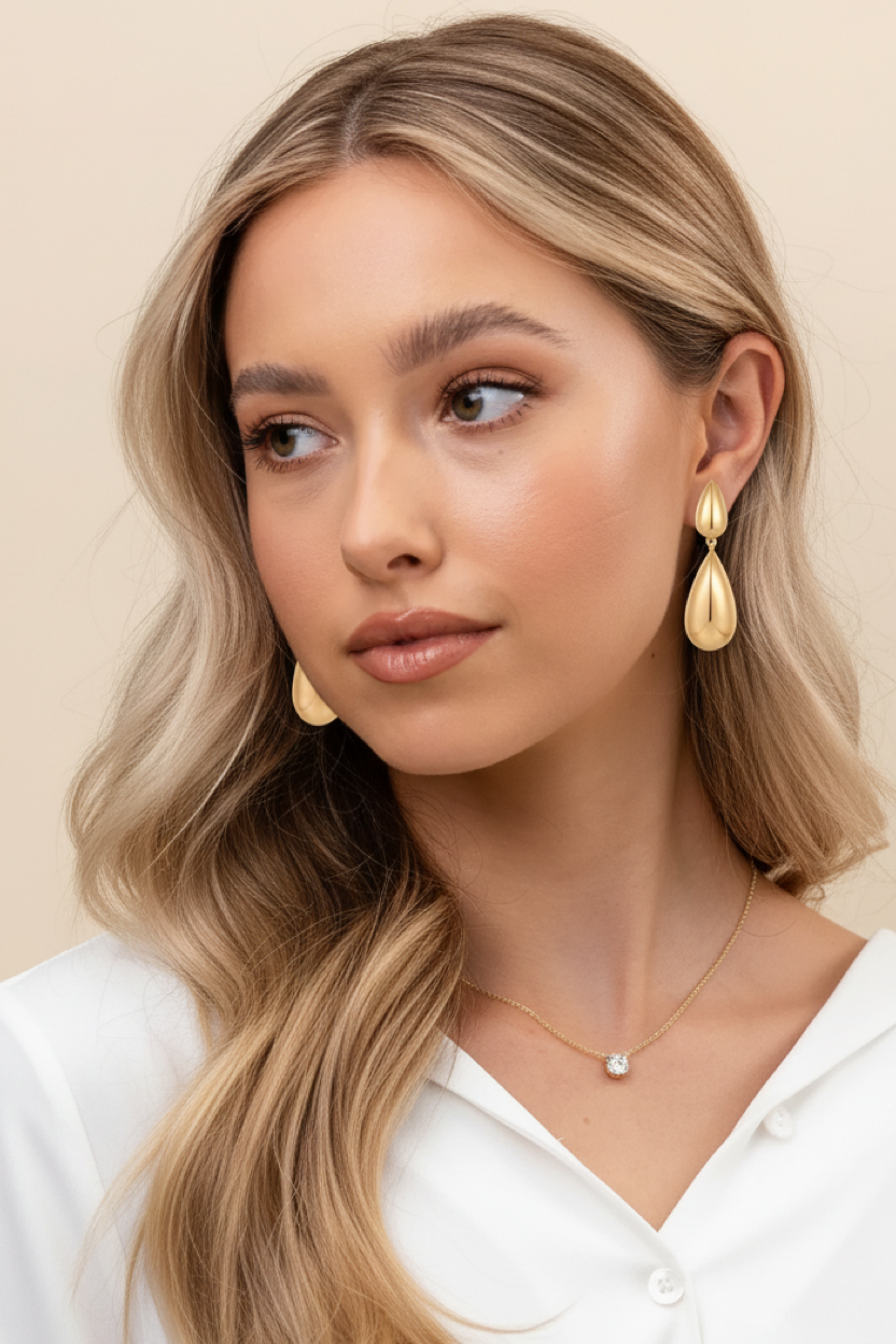18k gold Long Modern Tear Drop Earrings