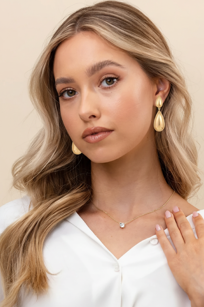 18k gold Long Modern Tear Drop Earrings