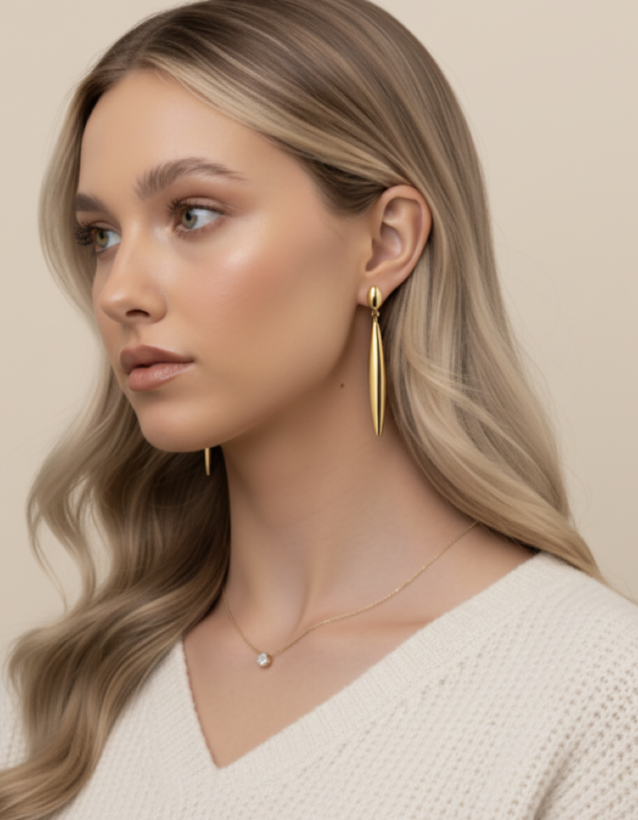 18k gold Long Modern Tear Drop Earrings