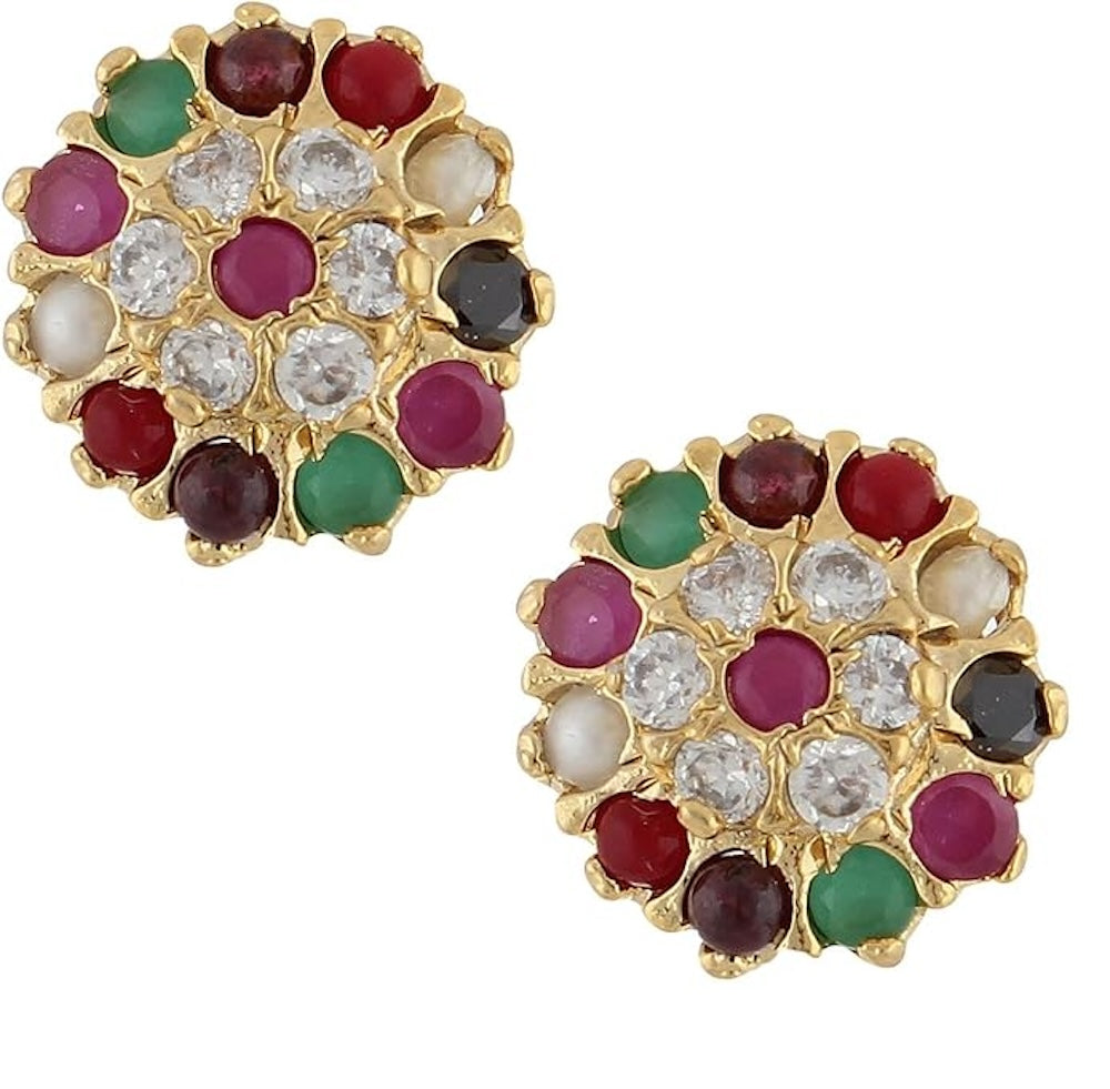 18k Gold Multi Color Gemstone Disc Earrings - Liv Oliver