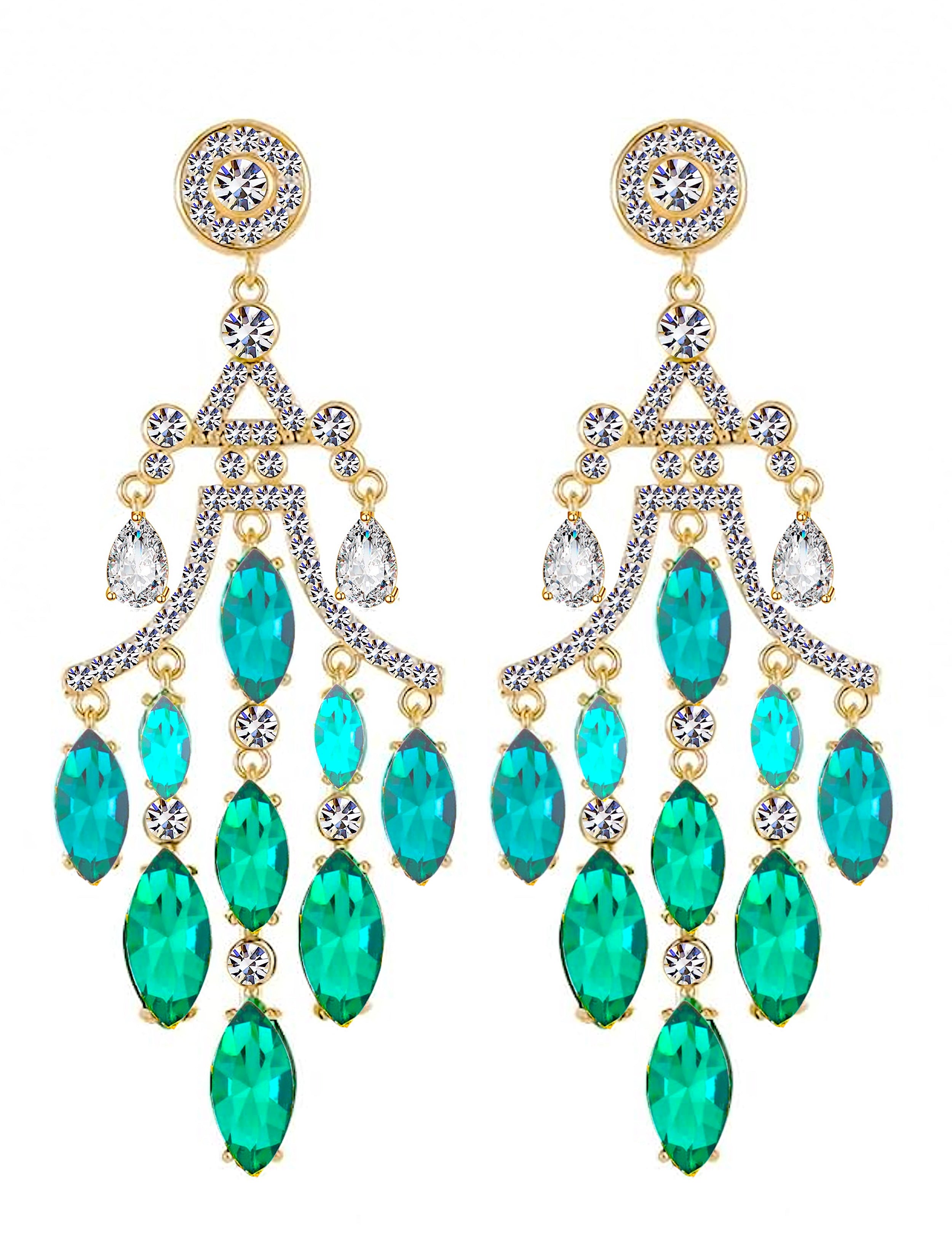 18K Gold Green Chandelier Earrings