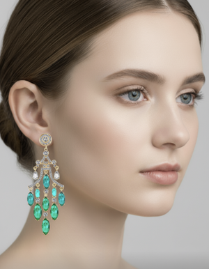 18K Gold Green Chandelier Earrings