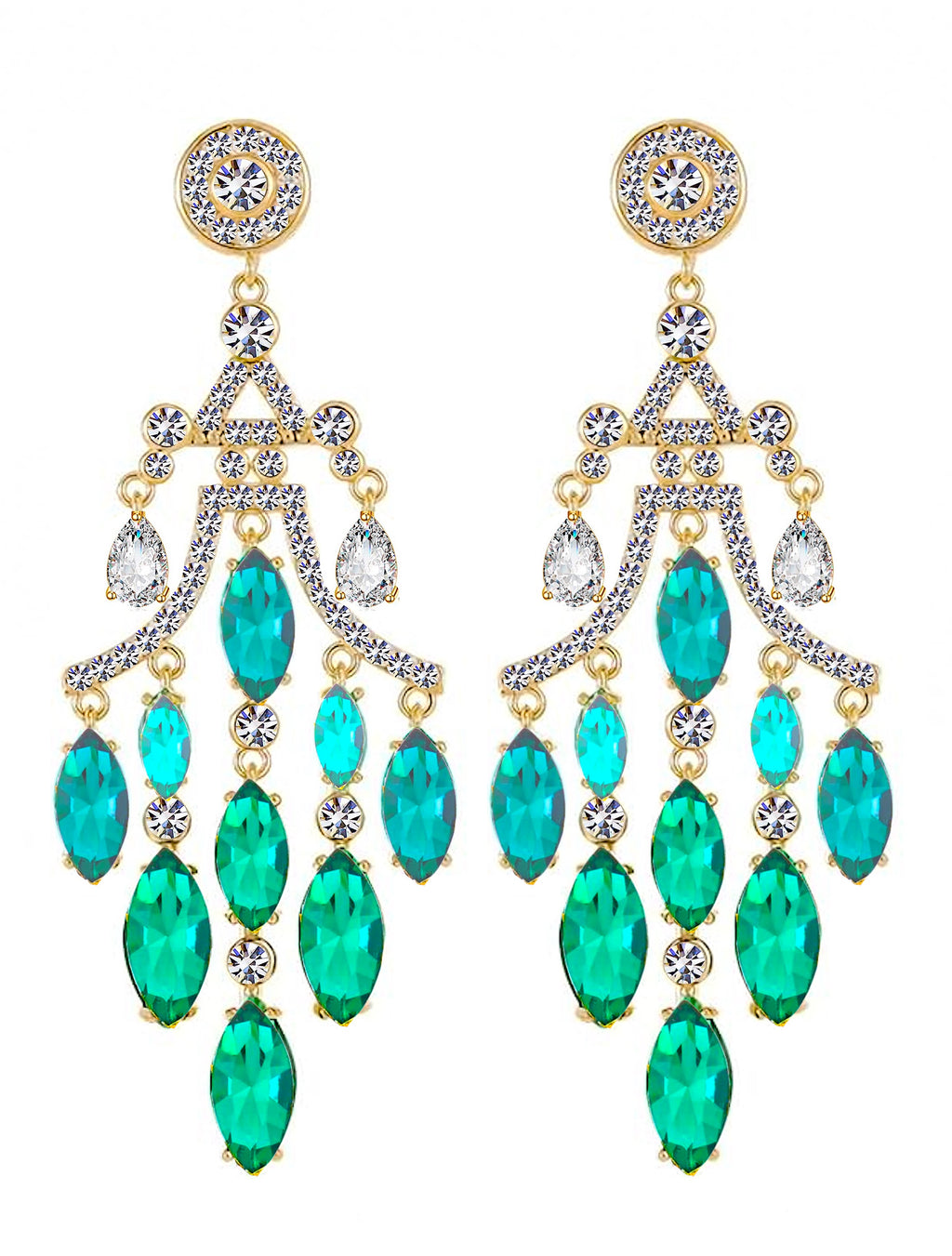 18K Gold Green Chandelier Earrings