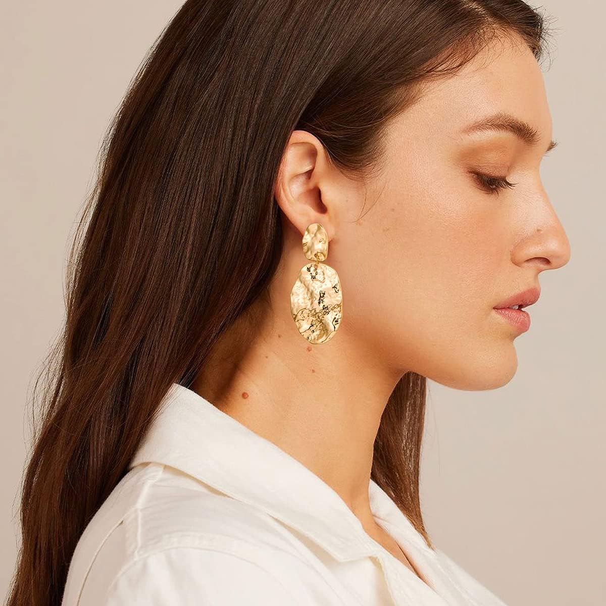 18k gold double Hammer Drop Earrings