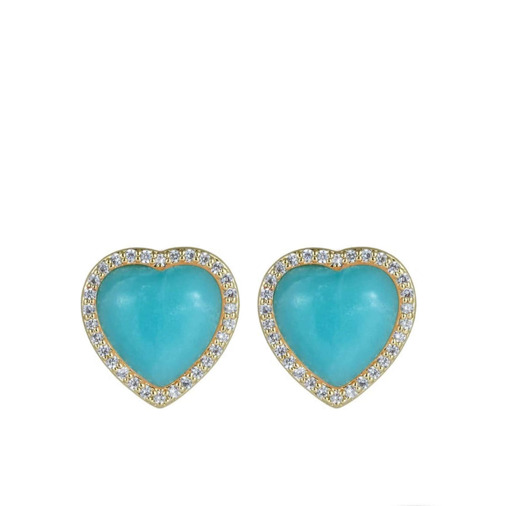 18K Gold Sea Blue Heart Stud Gemstone Earrings