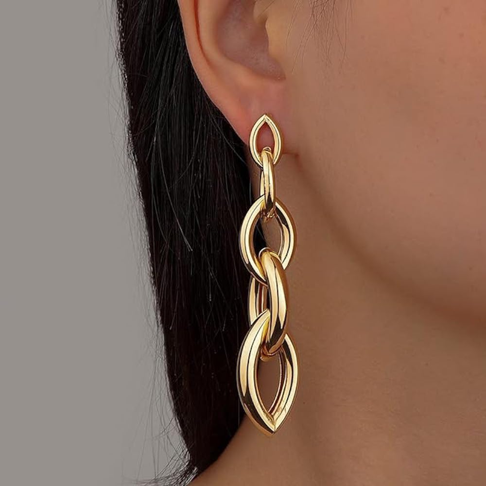 18k Gold Geometric Multi Link Earrings