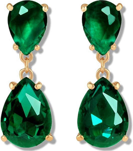 18k Gold Double Green Pear Drop Earrings