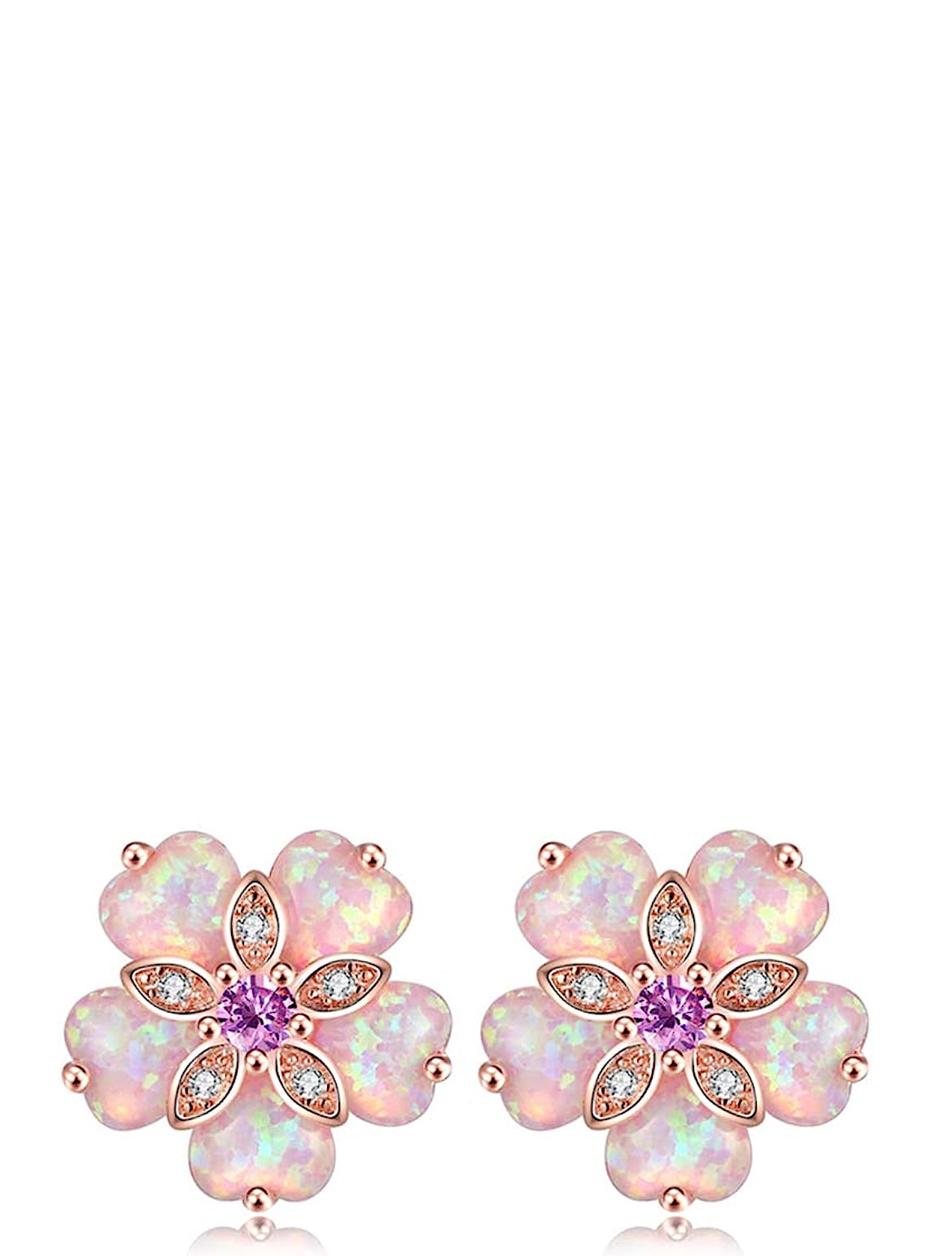 18K Rose Gold  Multi Pink Opal Stud Earrings