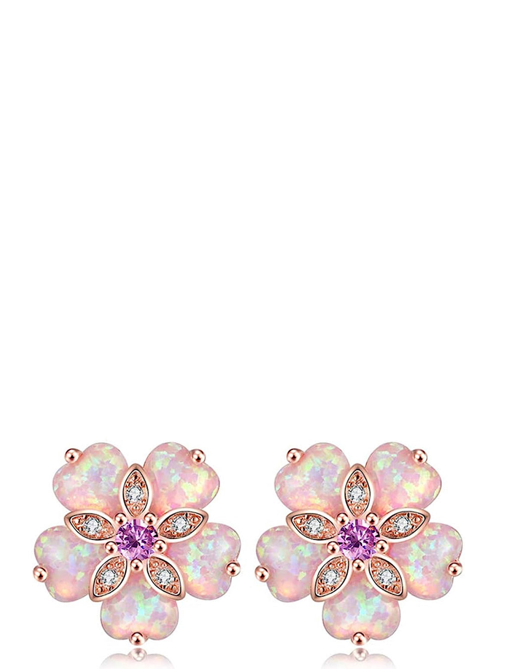 18K Rose Gold  Multi Pink Opal Stud Earrings