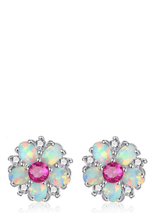 Silver Multi Pink Opal Stud Earrings