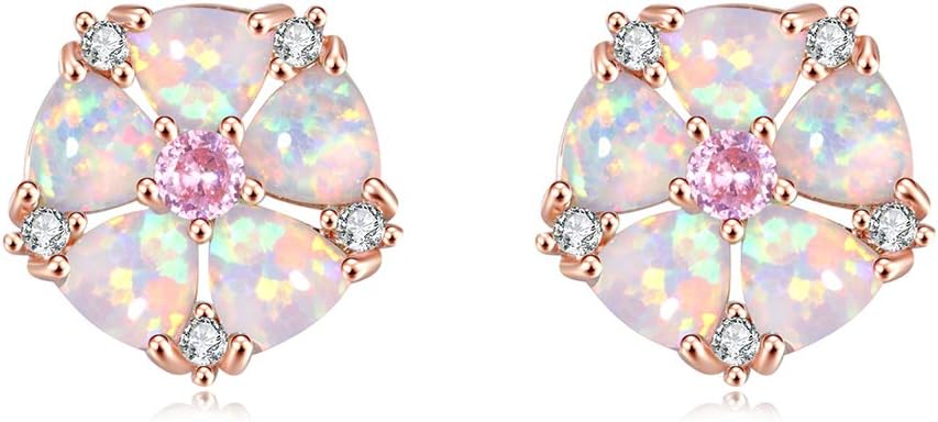 Silver Multi Blue Opal Stud Earrings