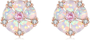 Silver Multi Blue Opal Stud Earrings