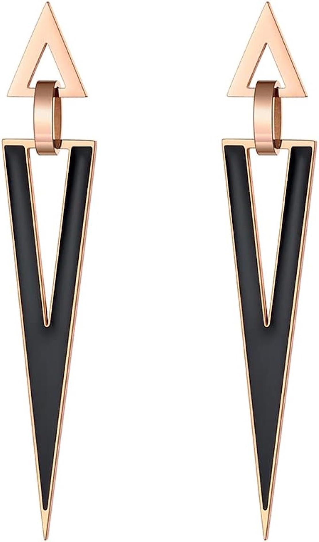 18K Rose Gold Black Geometric Drop Earrings