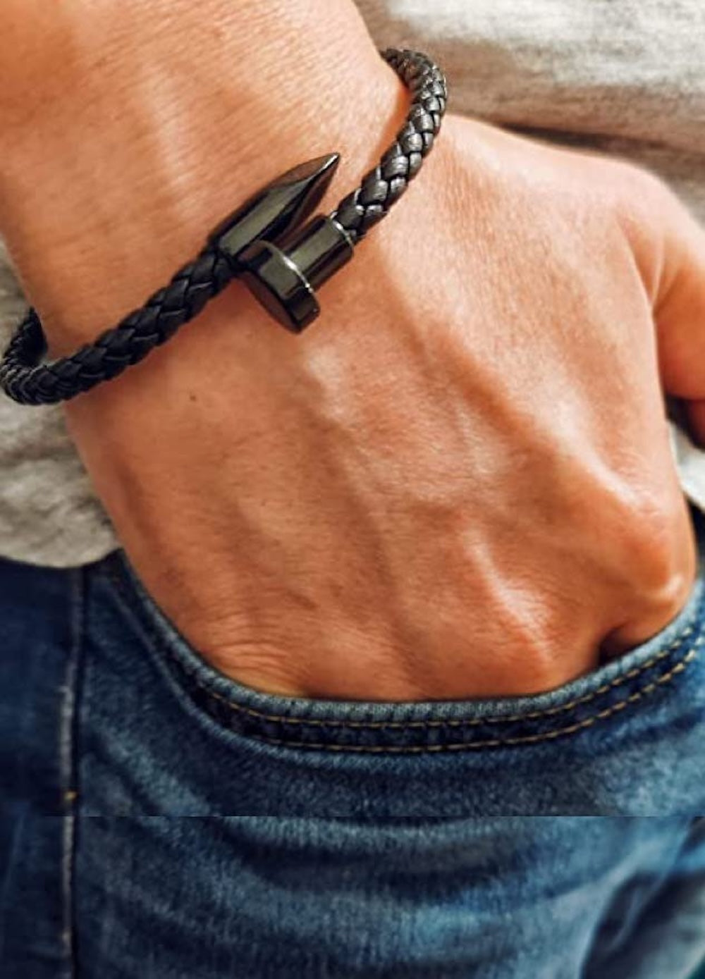 Black Plated Leather Bracelet