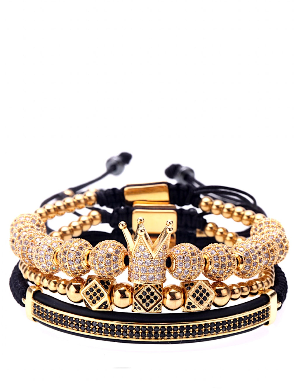 18k Gold & Black Cz Bracelet Set