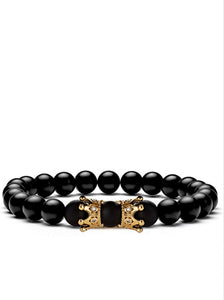 18k Gold Black Onyx Cz Crown Bracelet