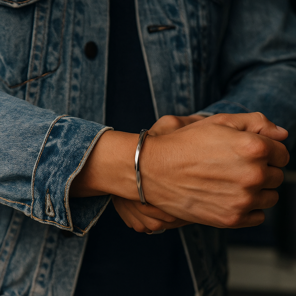 Silver Polished Modern Cuff Bangle