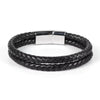 Black Plated Double Row Leather Bracelet - Liv Oliver