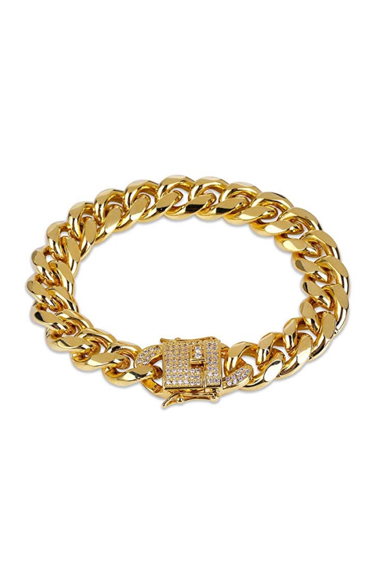 18k Gold Link & Cz Clasp Bracelet