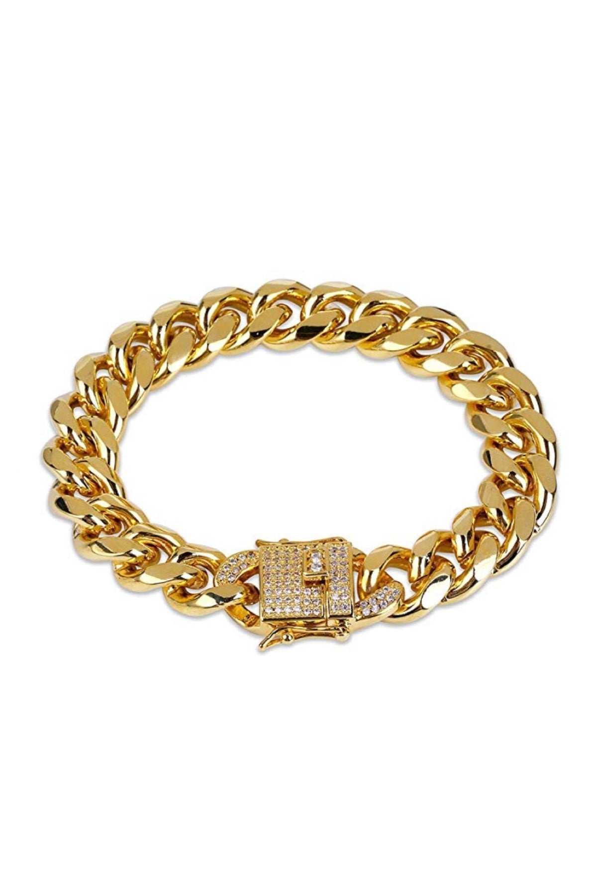18k Gold Link & Cz Clasp Bracelet - Liv Oliver