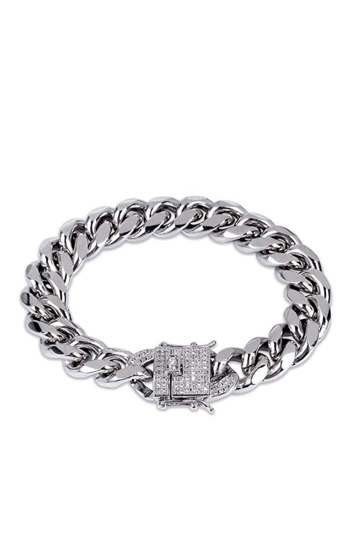 Silver Link & Cz Clasp Bracelet