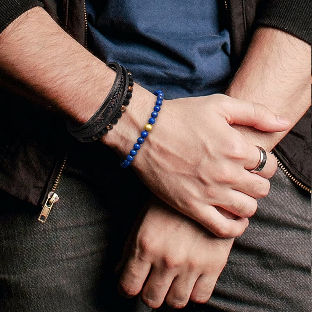 18k Matte Gold Blue Lapis Bracelet