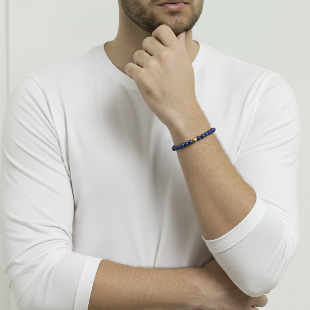 18k Matte Gold Blue Lapis Bracelet