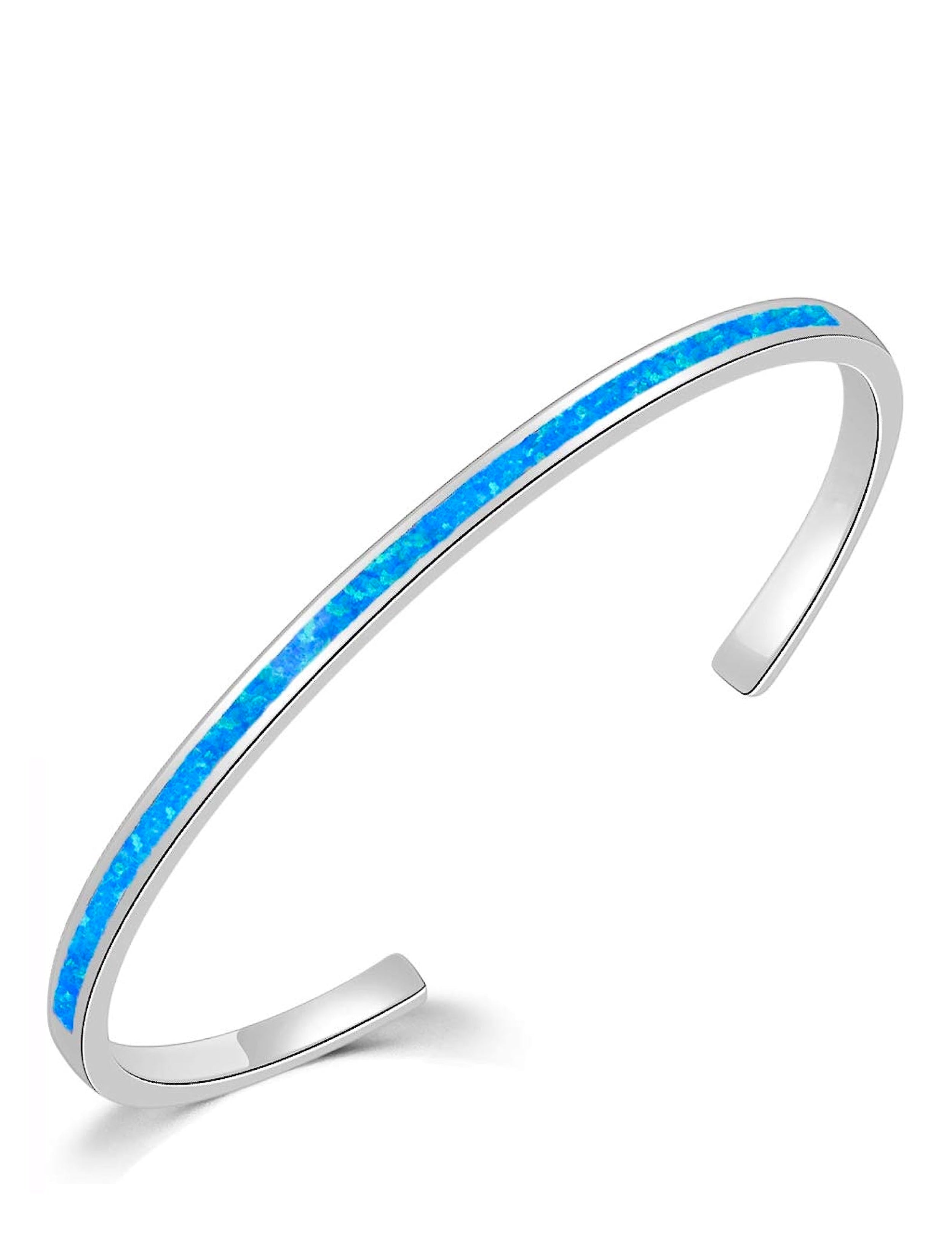 18K White Gold Opal Cuff Bangle Bracelet