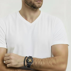 Black Automatic Stainless Steel Wrist Watch