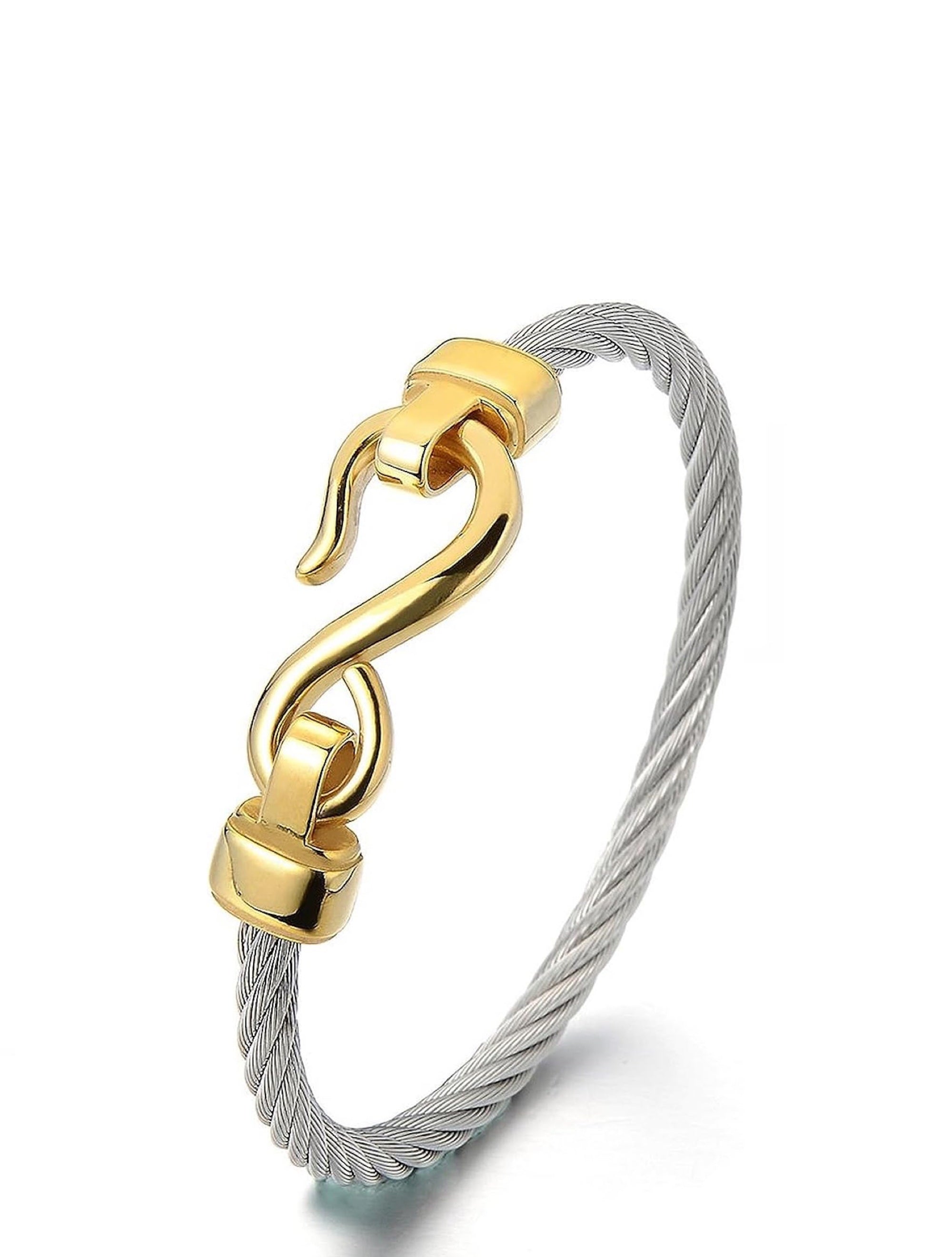 18K Gold & Silver two tone Cable hook Bangle