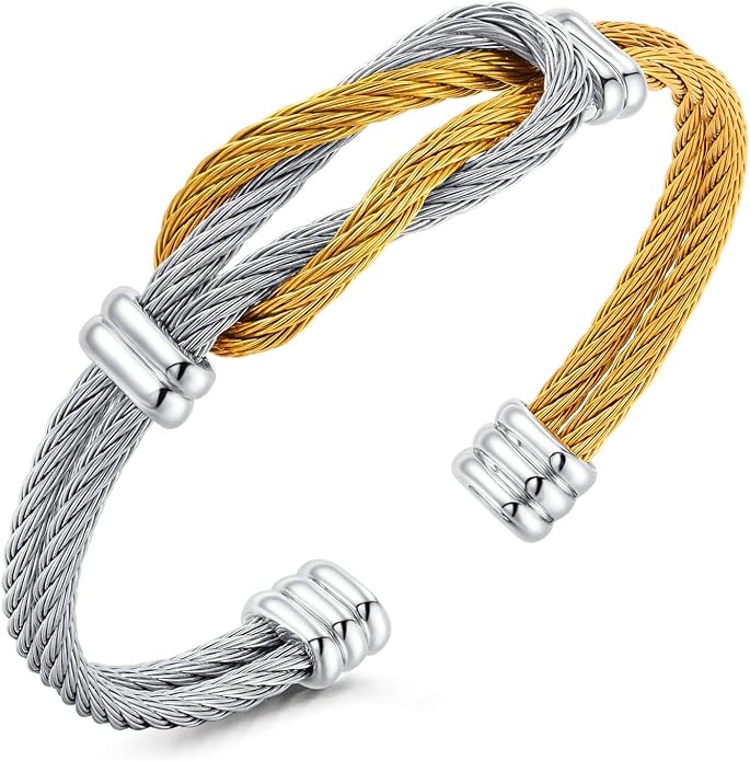 18K Gold Two tone Knot Cuff Bangle