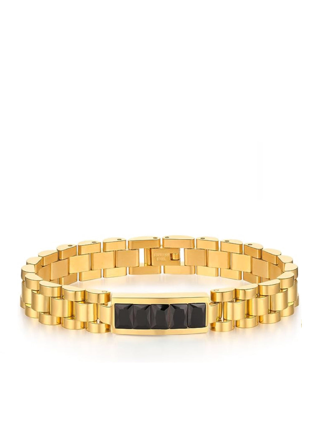 18K Gold Id President Link Black Cz Id Bracelet