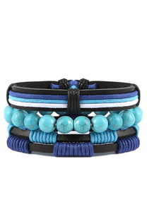 Turquoise & Multi Blue Leather Bracelet Set