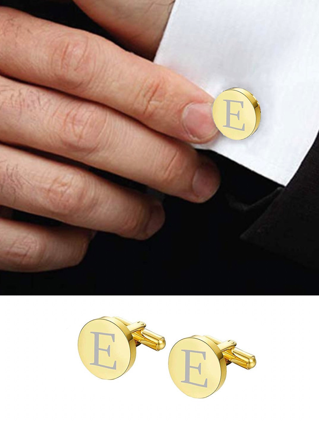 18K Gold Initial "E" Cufflinks - Liv Oliver