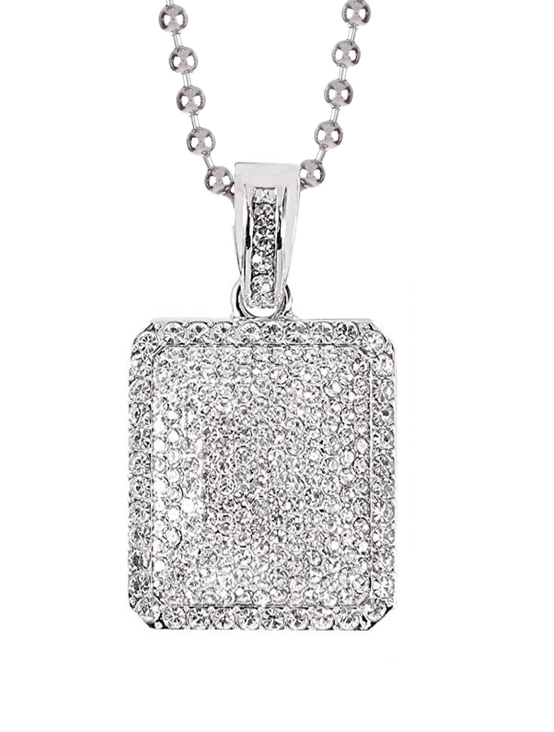 Silver Cz Tag Necklace
