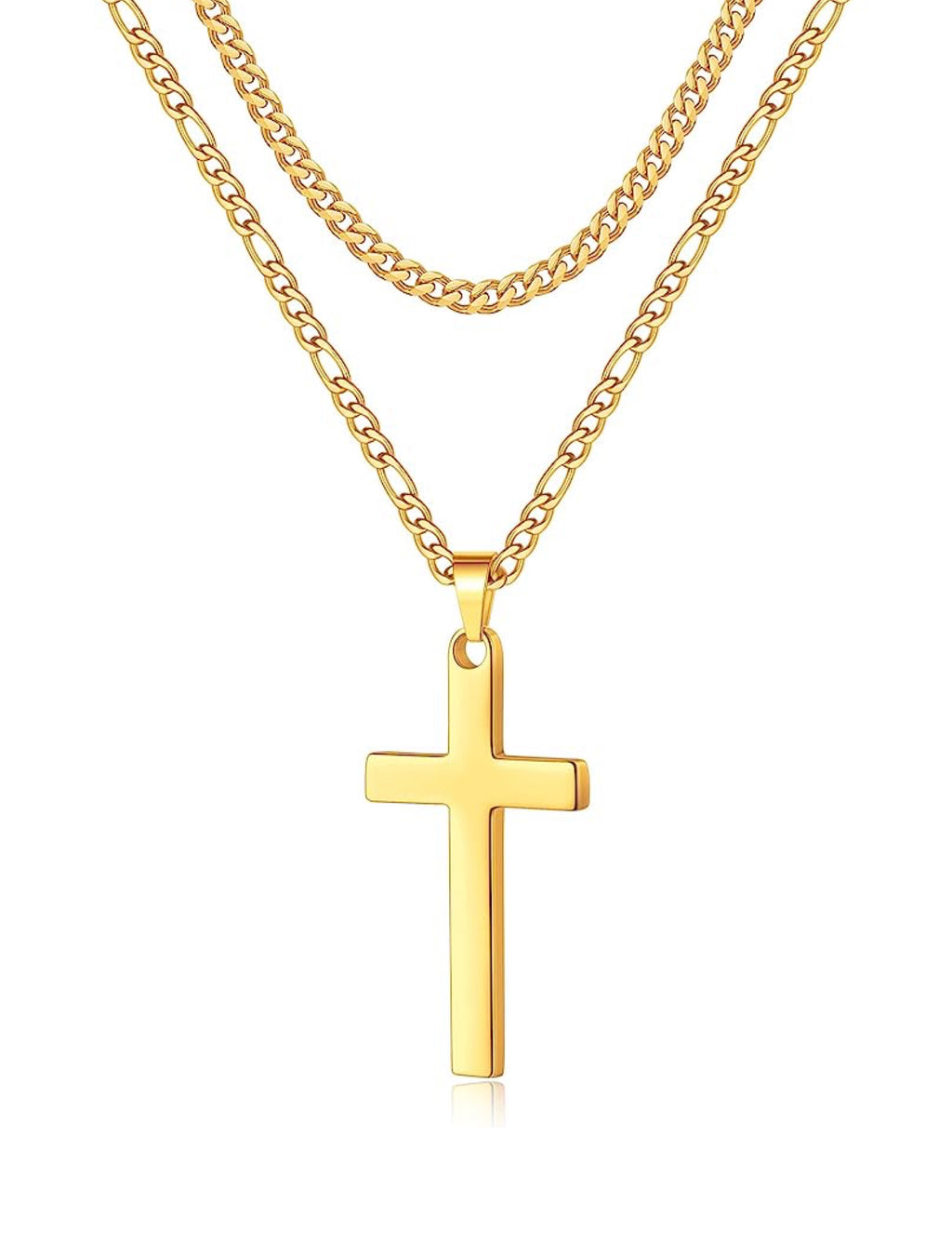 18K Gold Link Layer Cross Necklace