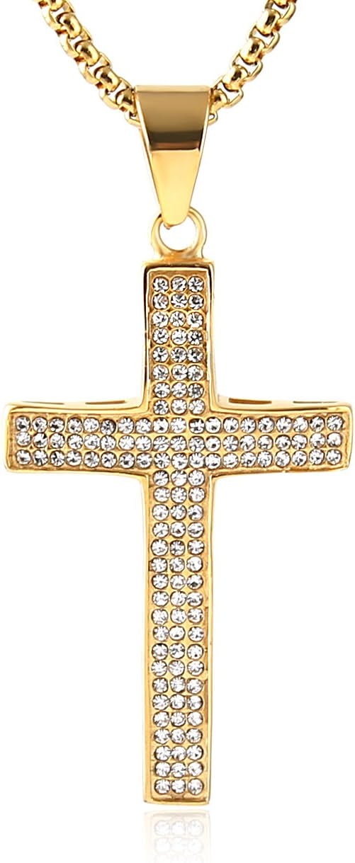 18k Gold Embellished Cz Cross Necklace