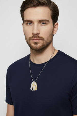 18k Gold & Silver Two Tone Cross Tag Necklace