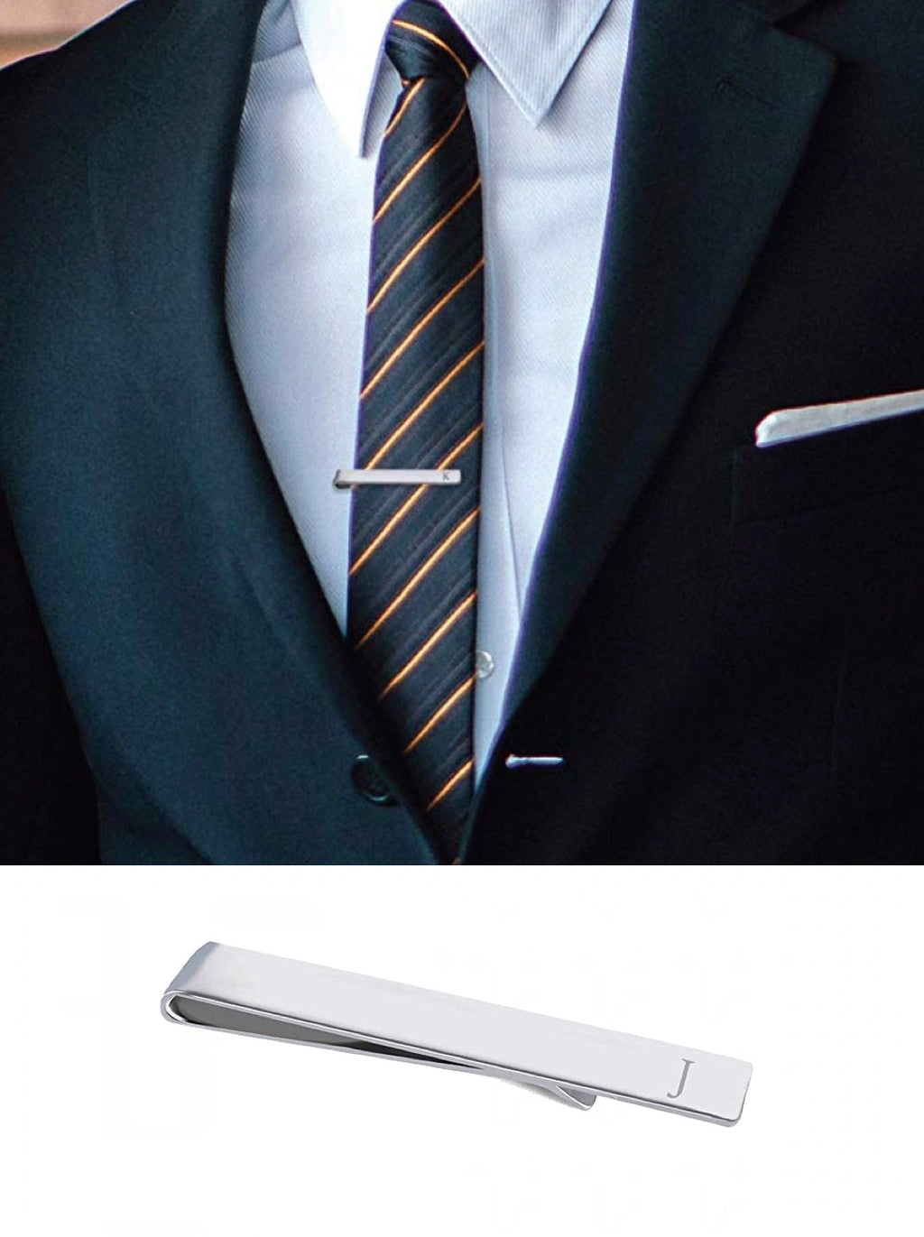 Silver Initial "J" Tie Bar - Liv Oliver
