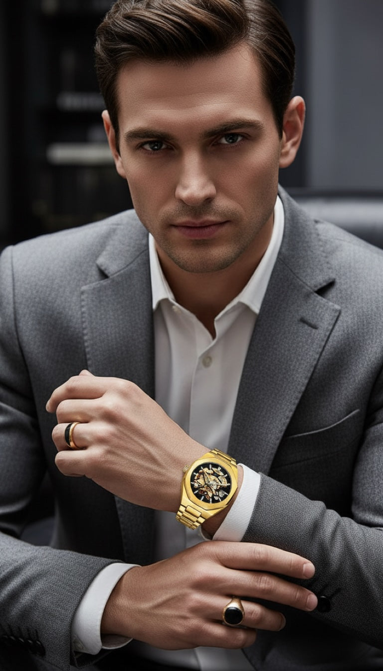 Black Automatic Stainless Steel Wrist Watch