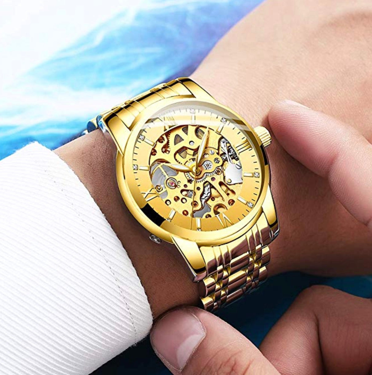 18k Gold Automatic Stainless Steel Wrist Watch