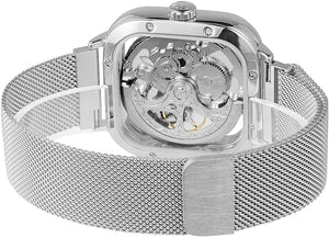 Silver Automatic Stainless Steel Square-shape Wrist Watch