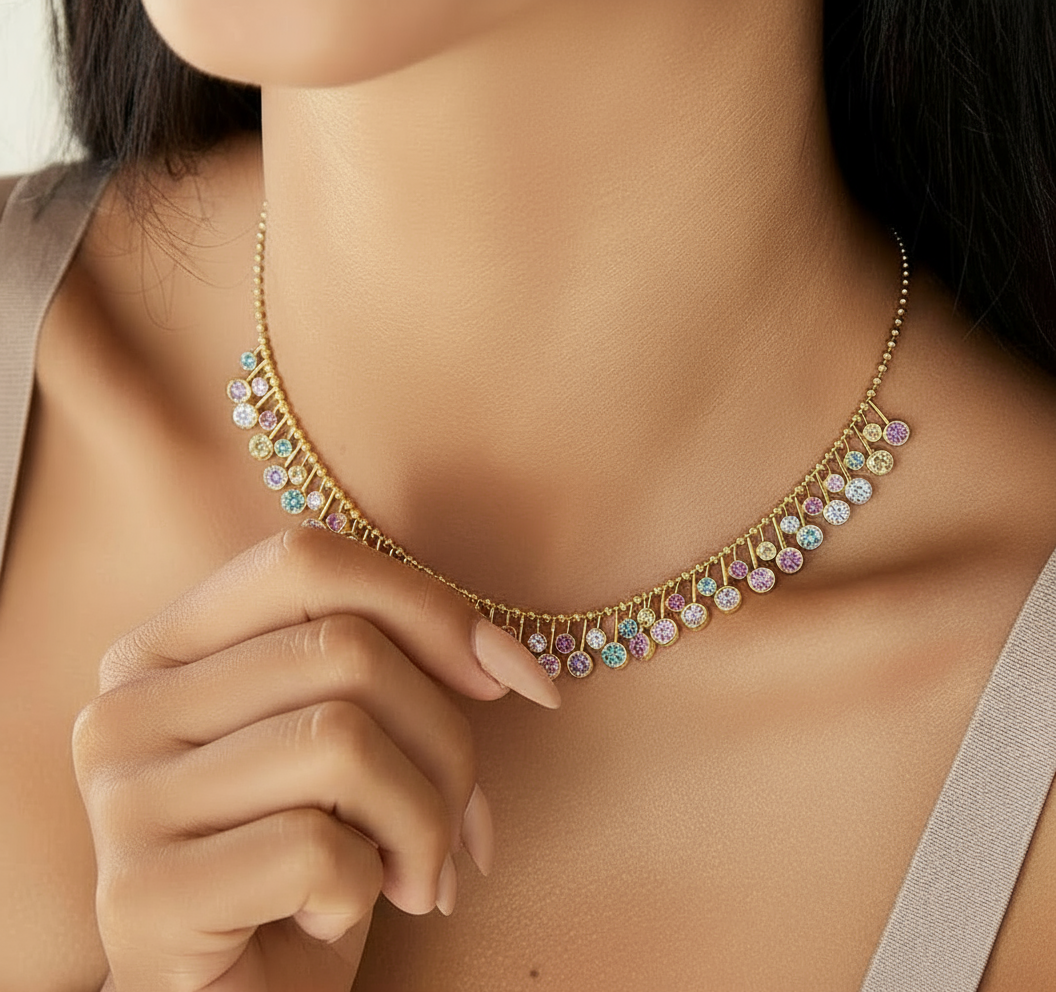 18k Gold Multi Fancy Color Drape Necklace