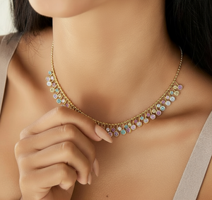 18k Gold Multi Fancy Color Drape Necklace
