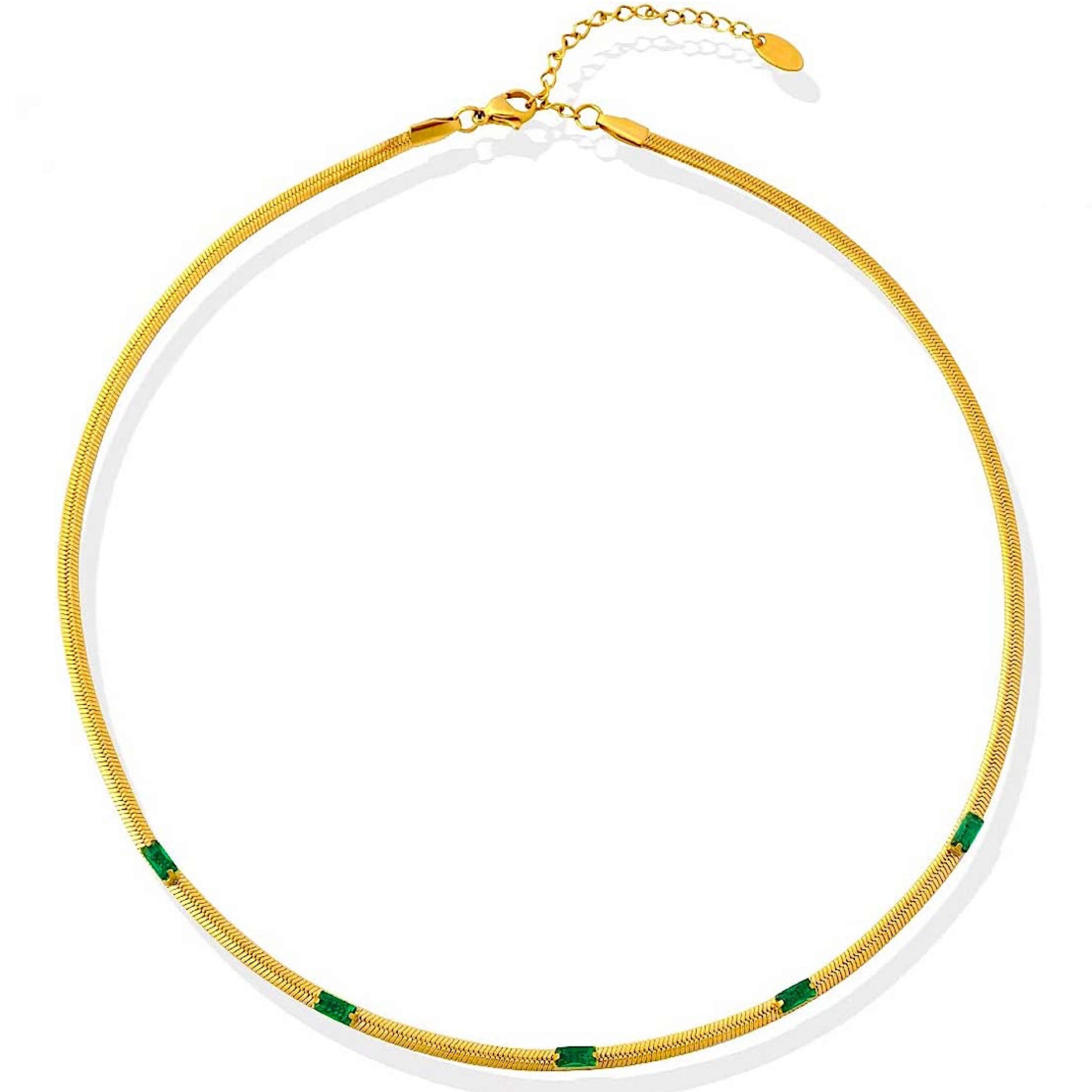 18K Gold Green Princess Cut Gold Necklace