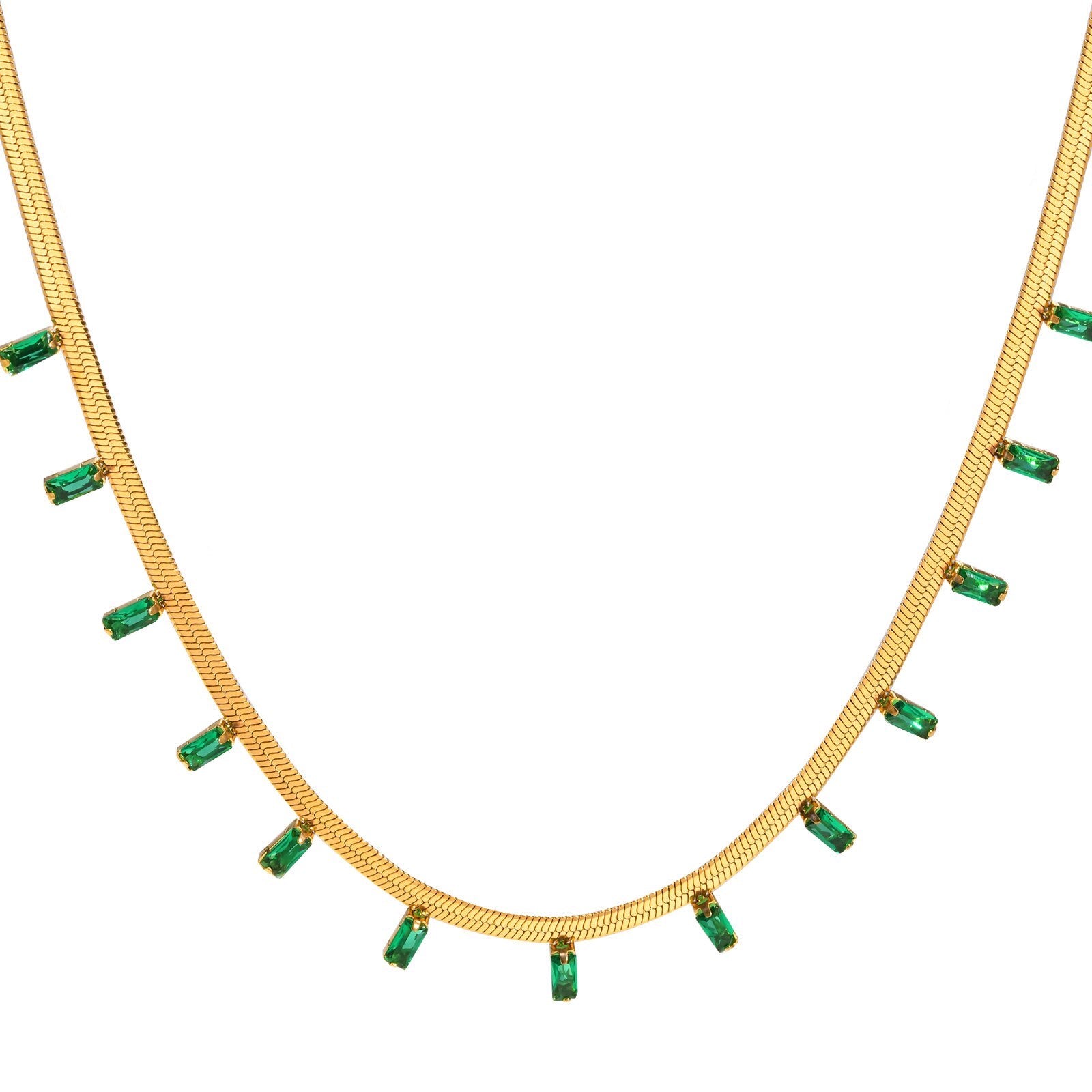 18K Gold Green Emerald Cut Charm Gold Necklace