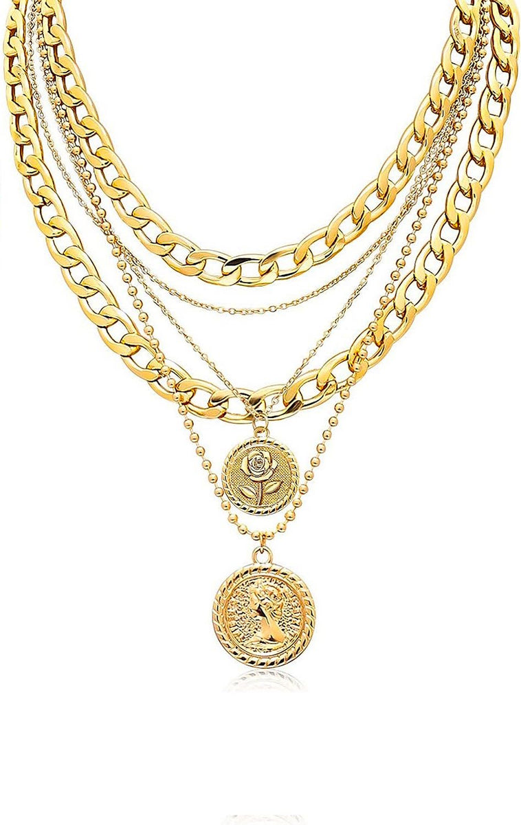 18K Gold Multi Layer Coin Chain Necklace – Liv Oliver