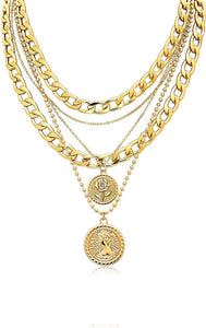 18K Gold Multi Layer Coin Chain Necklace