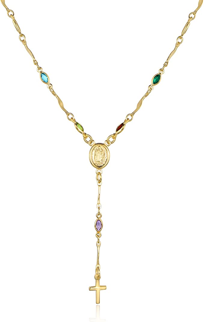 18K Gold Multi Color Religious Necklace